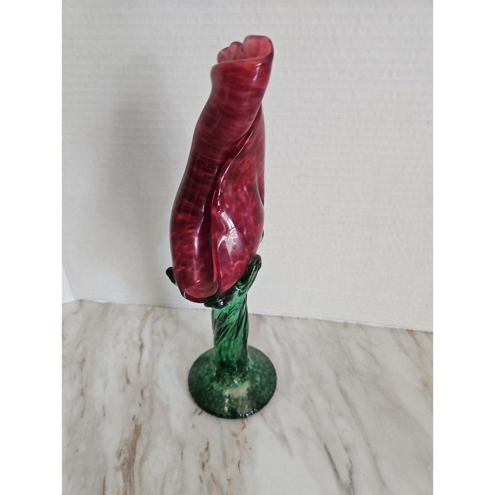 ART GLASS‎ RED ROSE BUD GREEN Base GLASS FLOWER - Picture 7 of 11
